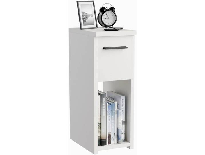 Table de Chevet Blanc - Table d'appoint Étroite avec Étagère de Rangement