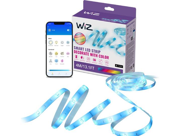 WiZ RGB LED strip - 4 meter - Makkelijke installatie - 16 Miljoen kleuren - Muzieksynchronisatie - RGB; één kleur tegelijk