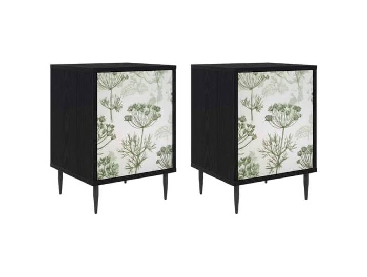Favemtsl Nachttisch 2er Set Schwarz Eichen-Optik 36x33x51 cm Gotha Kompakter Nachtschrank mit 2 Türen für das Schlafzimmer. Erhöhte Füße schützen vor Feuchtigkeit und sorgen für Ordnung.