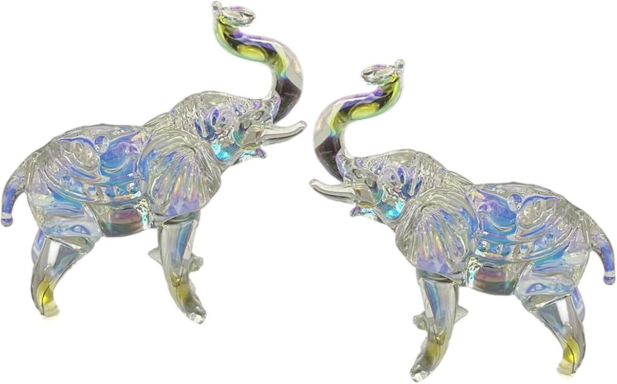Set van 2 heldere kristallen olifanten beeldjes voor decoratie van je tafelblad