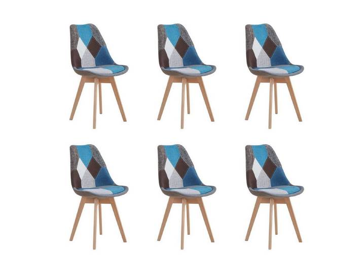 LuxusKollektion Esszimmerstuhl Esszimmerstuhl Patchwork abnehmbar Sitzkissen 6 Stühle Patchwork Blau