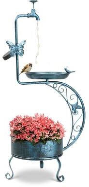 no 36 inch Bird Baths with Solar Lamp and Planter Pedestal for Outdoor