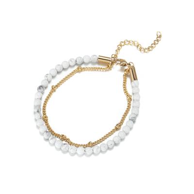 Fußkette FIRETTI "Schmuck Geschenk KörperSchmuck", gold (gelbgoldfarben, weiß, weiß), Fußketten, Damen, Edelstahl, mit Türkis, Achat oder Dumortierit