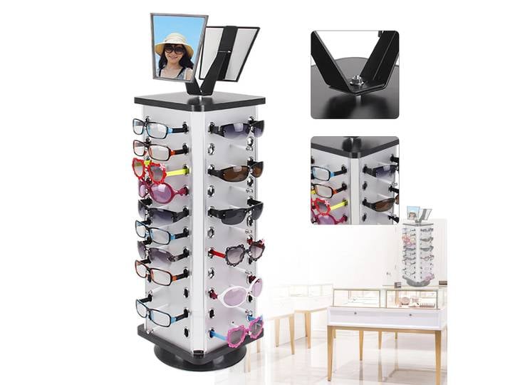 44 paires avec miroir présentoir de lunettes de soleil 360 rotatif support de lunettes support de lunettes de soleil support de support en métal stockage de lunettes