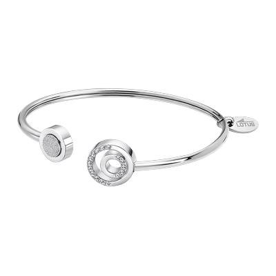 Armspange LOTUS "Essentials", silber (edelstahlfarben, kristallweiß, kristallweiß), Armbänder, Damen, Edelstahl, Armspange, mit Glasstein