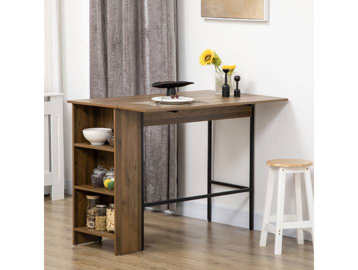 HOMCOM Table Bar Rabattable 3 Étagères Marron 120cm