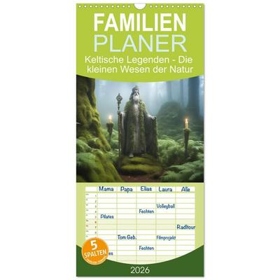 Familienplaner 2026 - Keltische Legenden - Die kleinen Wesen der Natur mit 5 Spalten (Wandkalender, 21 x 45 cm) CALVENDO