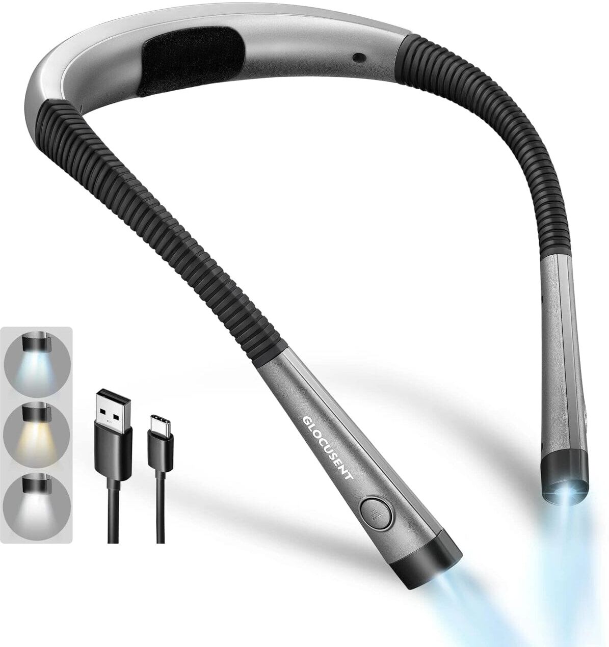 Kycio Lampe de lecture à Led rechargeable pour le cou   Glocusent - gris