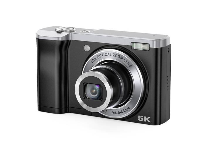 Songdian 5K-digitale camera 56MP – Voor fotografie, 10x optische zoom, met voor- en achtercamera, voor leerlingen, tieners en beginners – Zwart