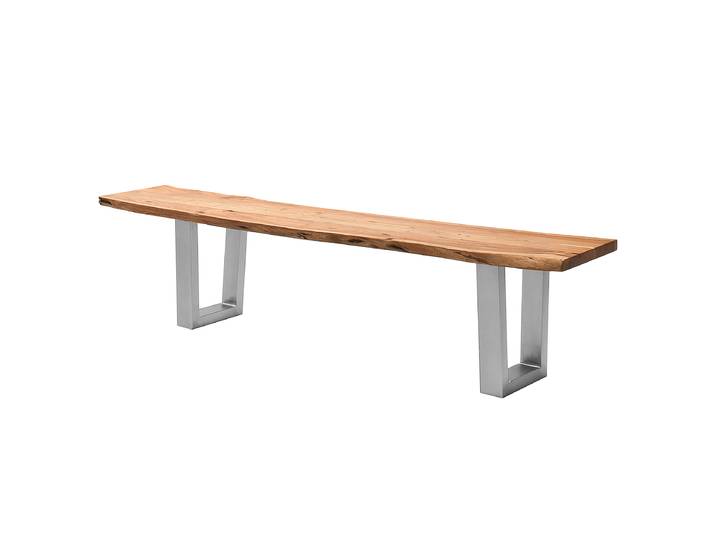 Massive Baumkanten-Sitzbank 200cm Braun/Akazie Braun Trapezförmig Silber