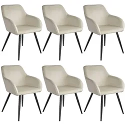 tectake 6 Esszimmerstuhl Marilyn Samtoptik Polyester Stahl 58x62x82 cm Polsterstuhl ergonomisch stabil bodenschonend, creme/schwarz