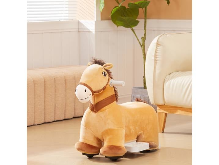 AIYAPLAY Porteur cheval électrique voiture électrique en animal avec guidon antidérapant pour enfants de 18 à 36 mois marron