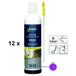 12 x Bostik Montage Zargen Turbo 2K P555 2K PU-Polyurethan Schaum 245ml Dose violett
