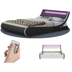 Juskys Polsterbett Valencia 180x200 cm Bett mit Lattenrost & LED Beleuchtung Doppelbett schwarz