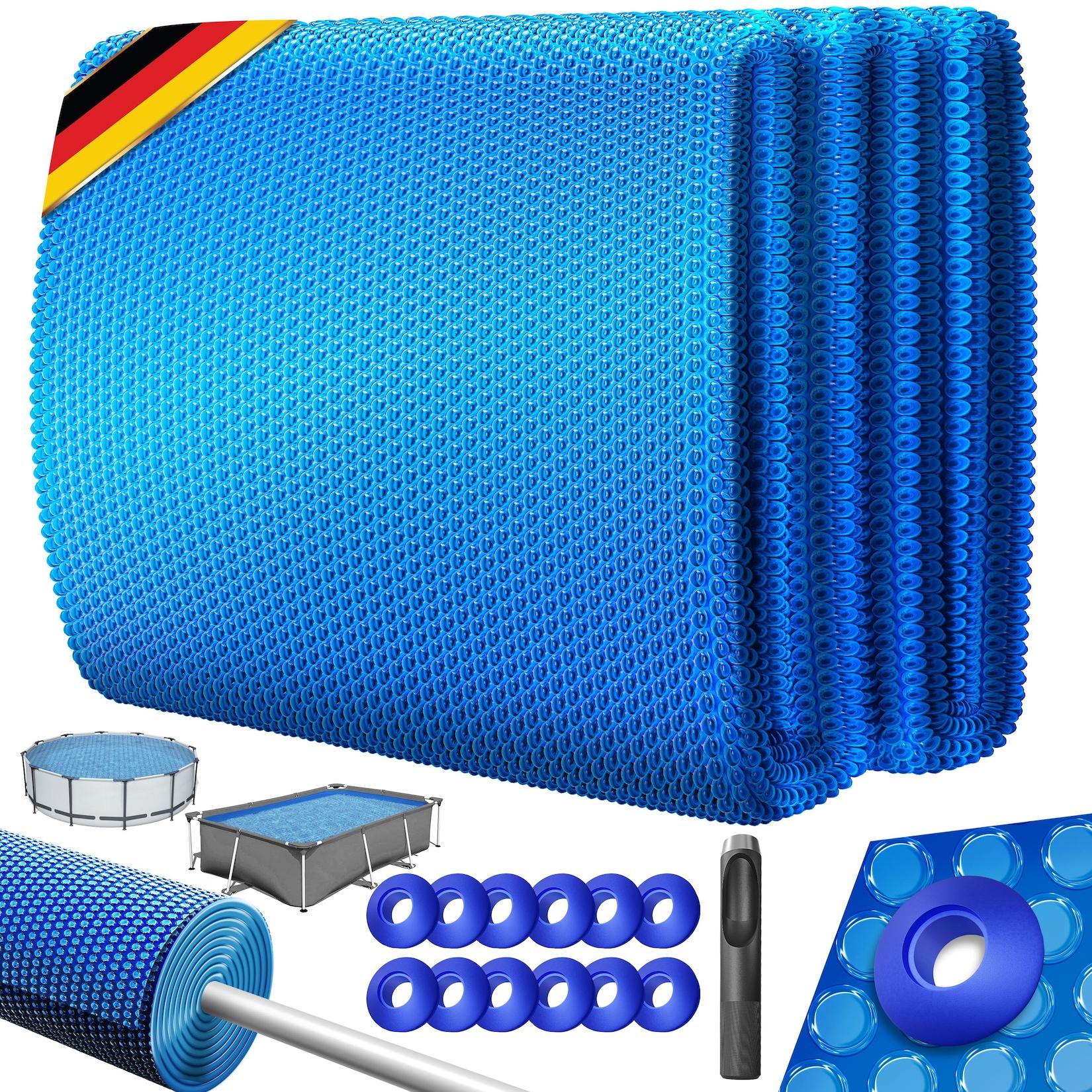KESSER® Pool Solarabdeckplane Solarfolie Stärke 120µm Solarabdeckung Solarplane zuschneidbar Poolsolarplane Solar Folie inkl. 1x Schere, 1x Lochzange & 12x Ösen Poolheizung für Wassererwärmung