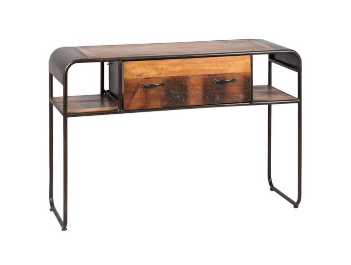 Console 1 tiroir en bois massif et métal rouillé