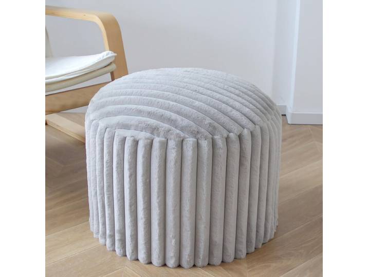 Pouf rond, tabouret de canapé, repose-pieds en forme de coussin, tabouret de canapé avec fausse fourrure de haute qualité, pouf, coussin de pouf, tabouret d'intérieur pour canapé et salon, 38 x 50 x 50 cm, gris