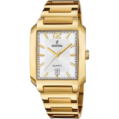 Quarzuhr FESTINA "On The Square", gold (goldfarben, silberfarben), Armbanduhren, Damen, Quarzuhr, Armbanduhr, Herrenuhr, Damenuhr, Edelstahlarmband, Datum