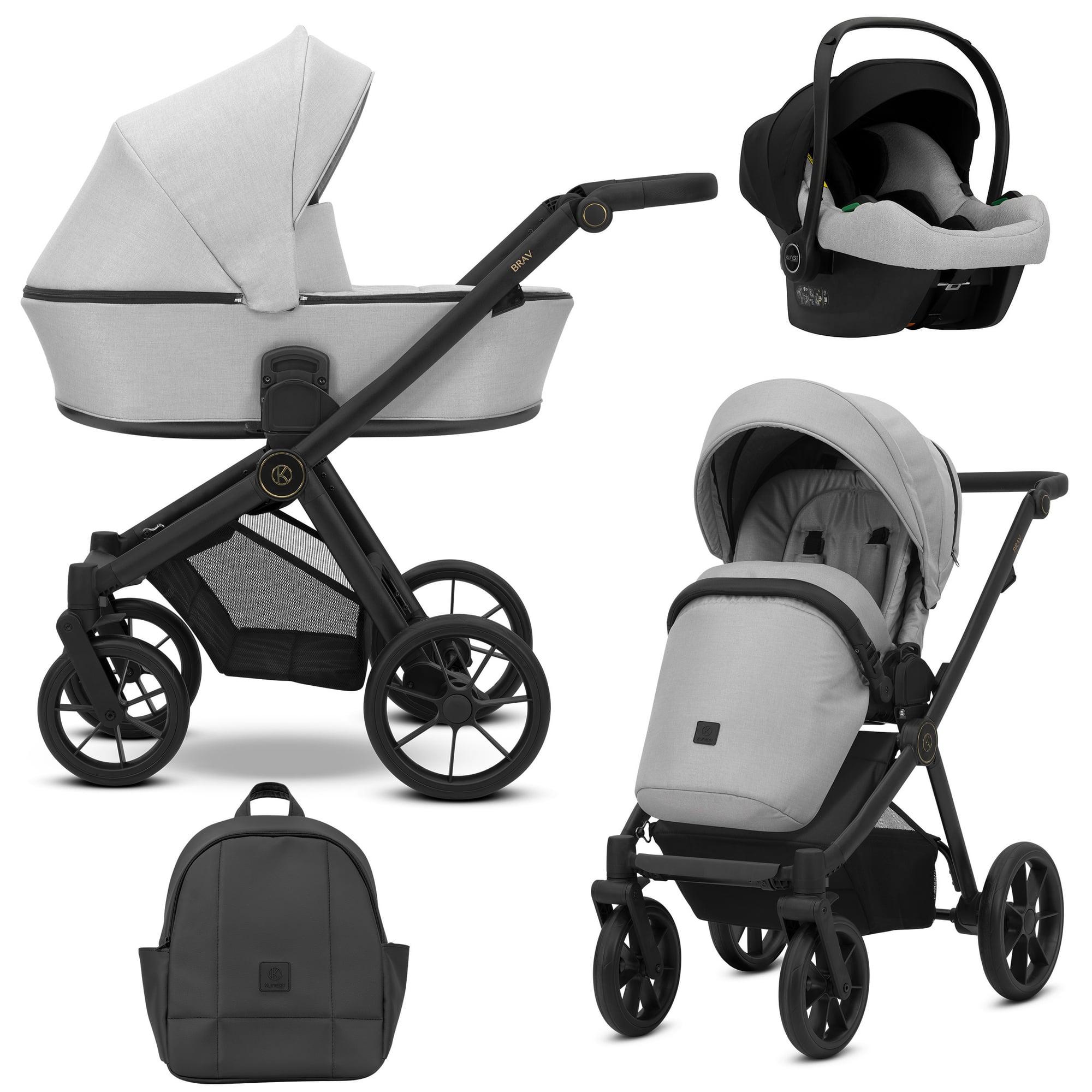 Kunert Brav 3-in-1 Kombikinderwagen Grey mit Babyschale, schwarzer Rahmen