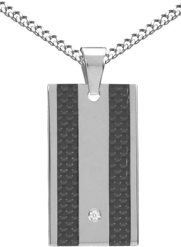 Kette mit Anhänger FIRETTI "Schmuck Geschenk Halskette Panzerkette Dog Tag", schwarz (edelstahlfarben, schwarz), Halsketten, Herren, Carbon Edelstahl, L: 50, Carbon, Edelstahl, Kette mit Anhänger, mit Carbon - mit Zirkonia (synth.) edelstahlfarben, schwar
