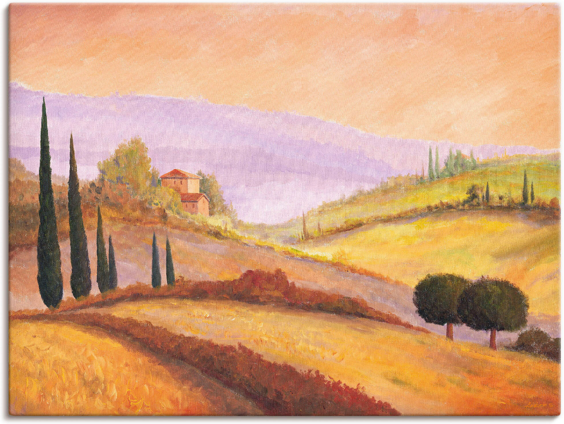 Leinwandbild ARTLAND "Morgendämmerung", orange (farbe bild(er): orange), B:80cm H:60cm, Bilder, Leinwandbild, auf Holzrahmen gespannt farbe bild(er): orange B/H/T: 80cm x 60cm, Leinwandbild Europa, 1 Stk.