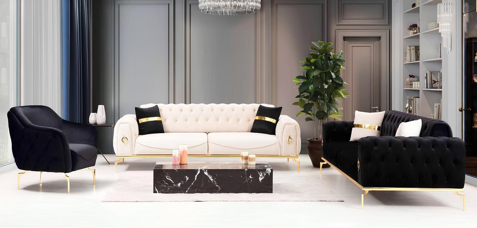 Chesterfield Couchgarnitur met Edelstahl AEA - Set van sofa's en fauteuils
