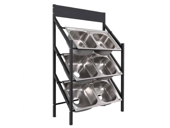 Robuster Präsentationsständer für Spülbecken, Metallständer Breitenverstellbarer, robuster Metallständer für Küchenspülen, Tragkraft 75–100kg(3-Tier Large)