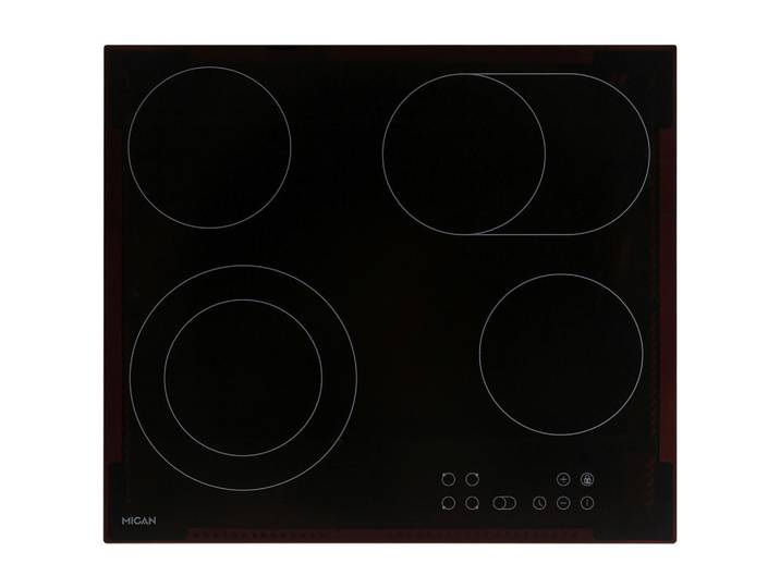 Mican Kochfeld, Schwarz, Glas, 58x4.5x51 cm, Kindersicherung, Sicherheitsabschaltung, Bräterzone, Restwärmeanzeige je Kochzone, Timerfunktion, Küchen, Küchenelektrogeräte, Backöfen & Herde