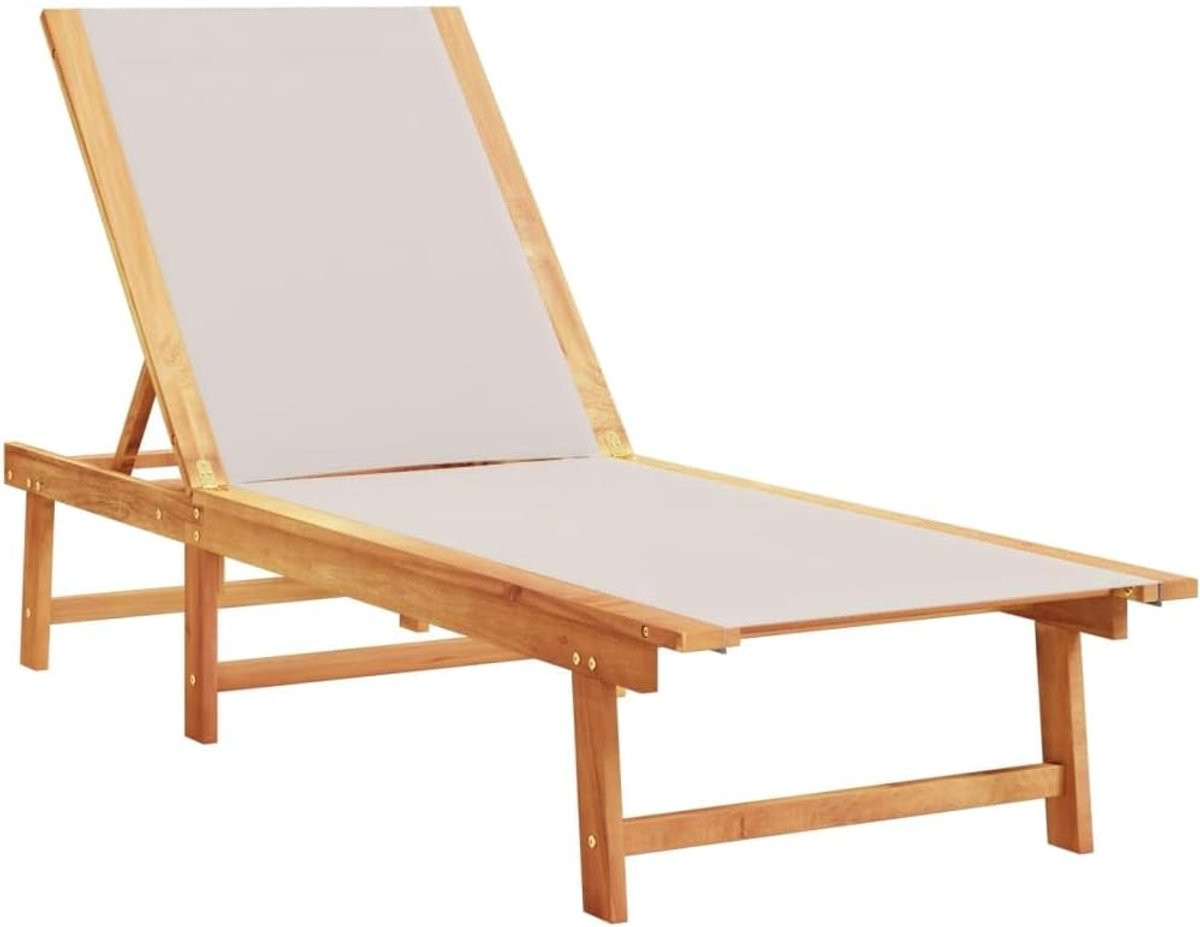 Set van 2 inklapbare ligstoelen van massief acaciahout en textiel, grijs, met 5-voudig verstelbare rugleuning