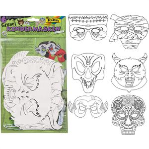 Folia Bastelset 23239 Kindermasken Grusel, 6 Stück, aus Pappe, weiß