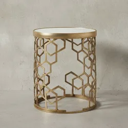 KADIMA DESIGN Beistelltisch "Alba", Marmorstruktur, goldfarbenes Metallgestell, 44 cm Durchmesser