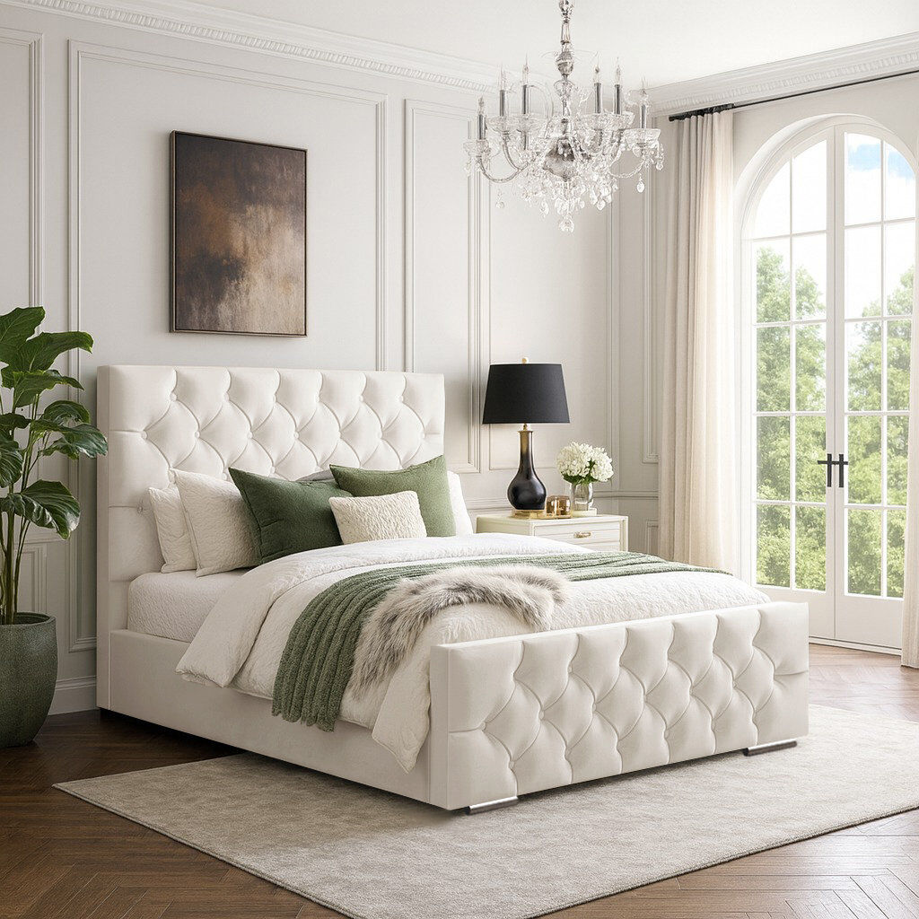 Mercer41 Bollman Upholstered Bed Cream Kingsize (5')