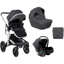 Kikkaboo Kombikinderwagen Irene 3 in 1 Babywanne Autositz Adapter Wickeltasche dunkelgrau