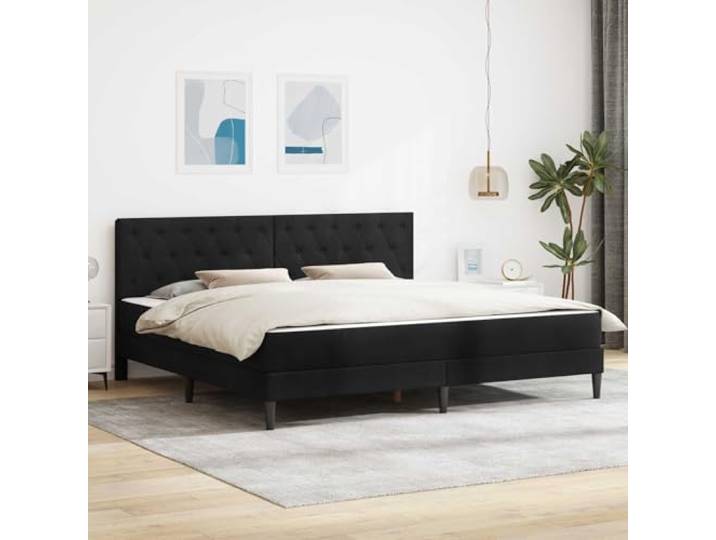 Bettgestell mit Matratze Samt Schwarz 180x200 cm Kopfteil Lattenrost Samtbezug, schmutzabweisend, Sperrholzrahmen, Kopfteil, Stauraum unter dem Bett, Kunststoffbeine