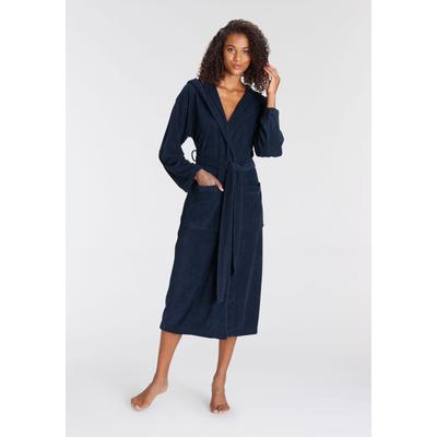 Bademantel, Damen, Gr. L/40 (42), blau (navy), Baumwoll-Mix, VIVANCE DREAMS BY LASCANA, unifarben, Langform, Hausmäntel Bademantel