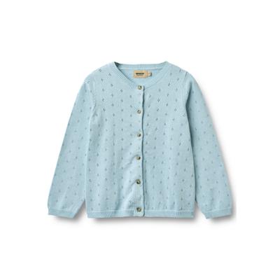 Strickjacke WHEAT "WHEAT Knit Cardigan Maia", Mädchen, Gr. 110, blau (summer sky), 100% Baumwolle (Bio), unifarben, normal, Rundhals, Strickjacken Strickjacke