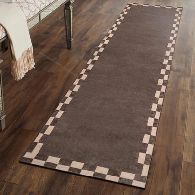 World Rug Gallery Checkerboard Border Machine Washable Non-Slip Backing Area Rug