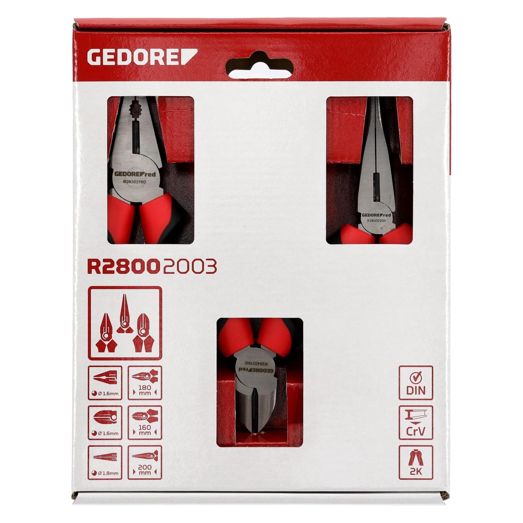 Gedore Red red Zangen-Satz, Werkzeug-Set mit Kombinationszange/Seitenschneider/Flachrundzange, R28002003 (237 mm) (3301155)