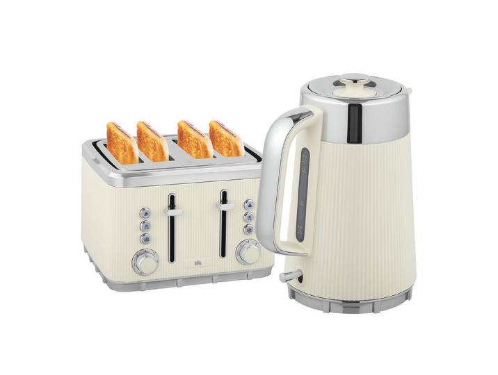 FELIXLEO Wasserkocher Wasserkocher Toaster Set 2200 W 1,7 L 4 Scheiben 7 Stufen Creme