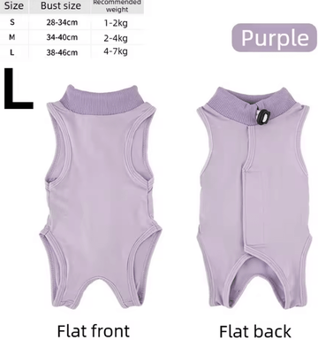 Inspire Curations ComfortShield Cat Recovery Jumpsuit For Post Surgery Healing & Wound Protection purple l