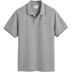 GANT Herren Poloshirt - TIPPING PIQUE RUGGER, Kurzarm, Knopfleiste, Logo, uni Grau / 2XL