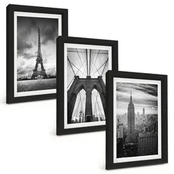 BILDER SET 3er Set - 20x30 cm Schwarzer Rahmen - Monochromatische Brückentürme