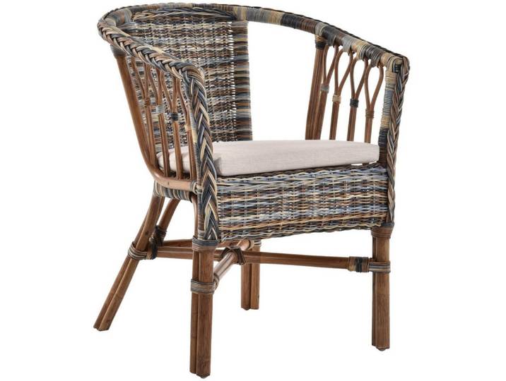 Krines Home Sessel Stapelbarer Rattansessel Bistro Sessel mit Armlehnen Flechtsessel (Sessel nach Auswahl ohne oder mit Polster), in Handarbeit geflochten