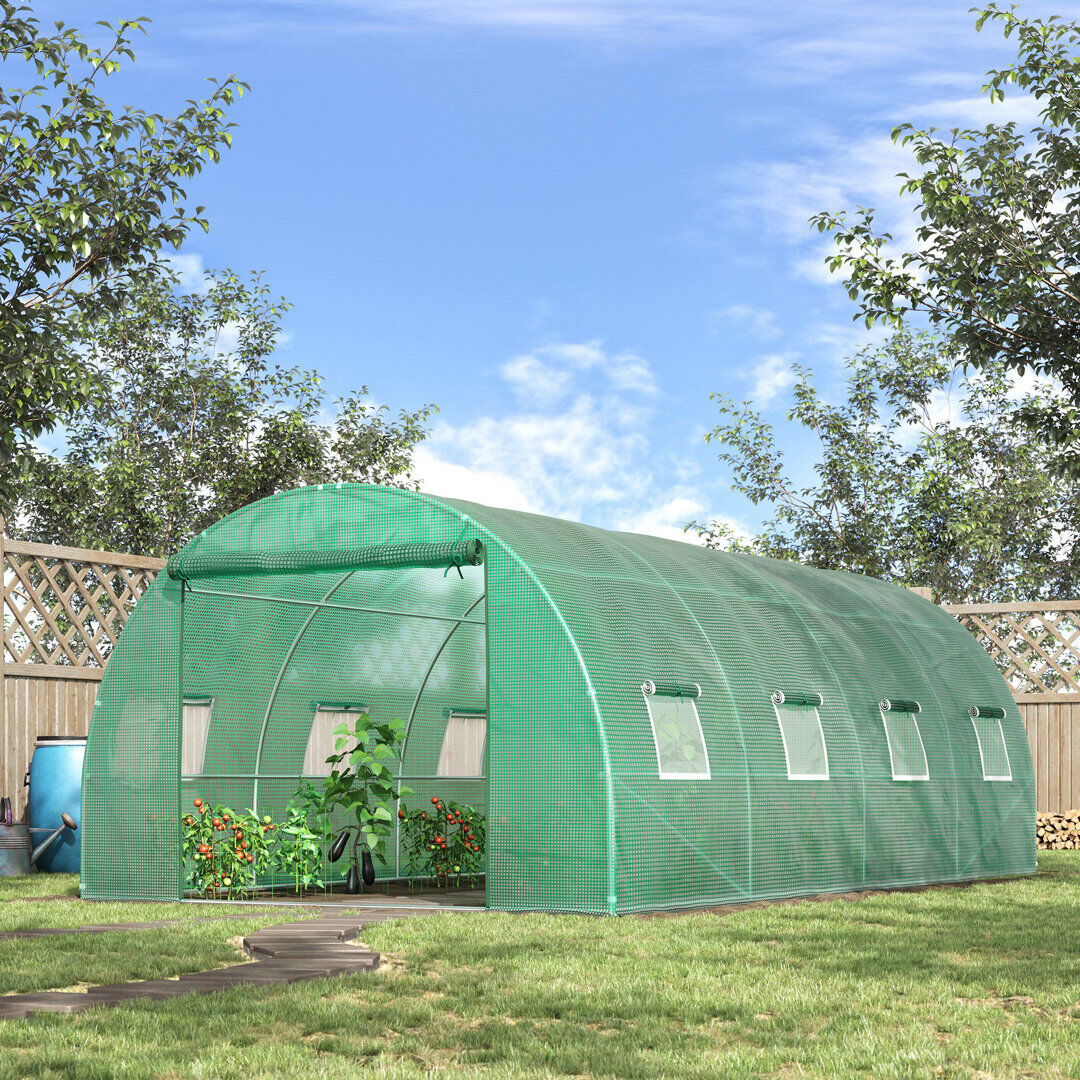 Dakota Fields Outsunny Walk-in Polytunnel Greenhouse, Garden Tunnel, 6 x 3 x 2M, Green Green 200cm H X 590cm W X 300cm D