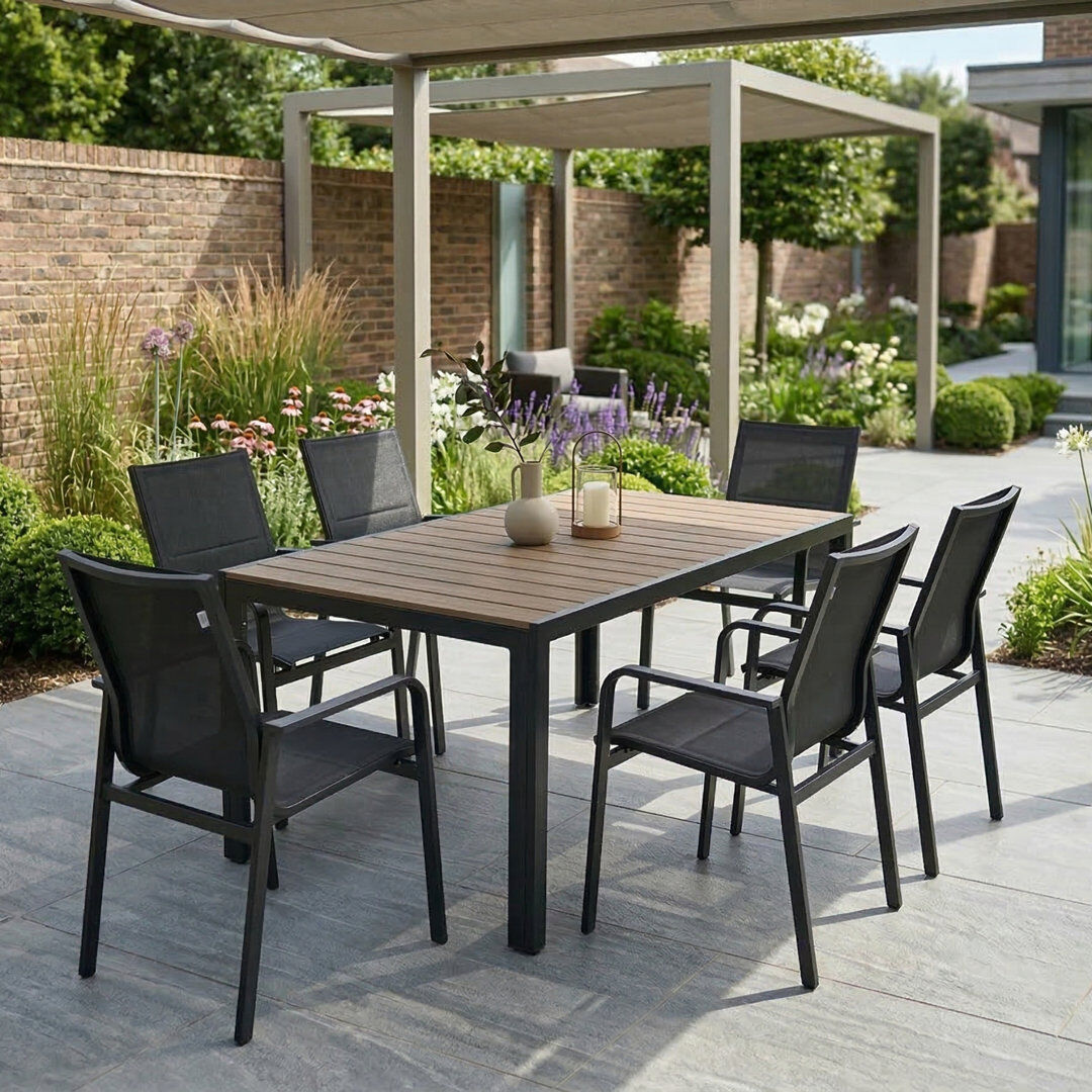 Brayden Studio 6 - Person Plastic Patio Dining Set Table, black;brown 6