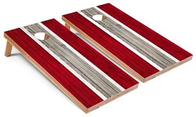 Skip's Garage Solid Wood Cornhole Boards - Red Stripes Design