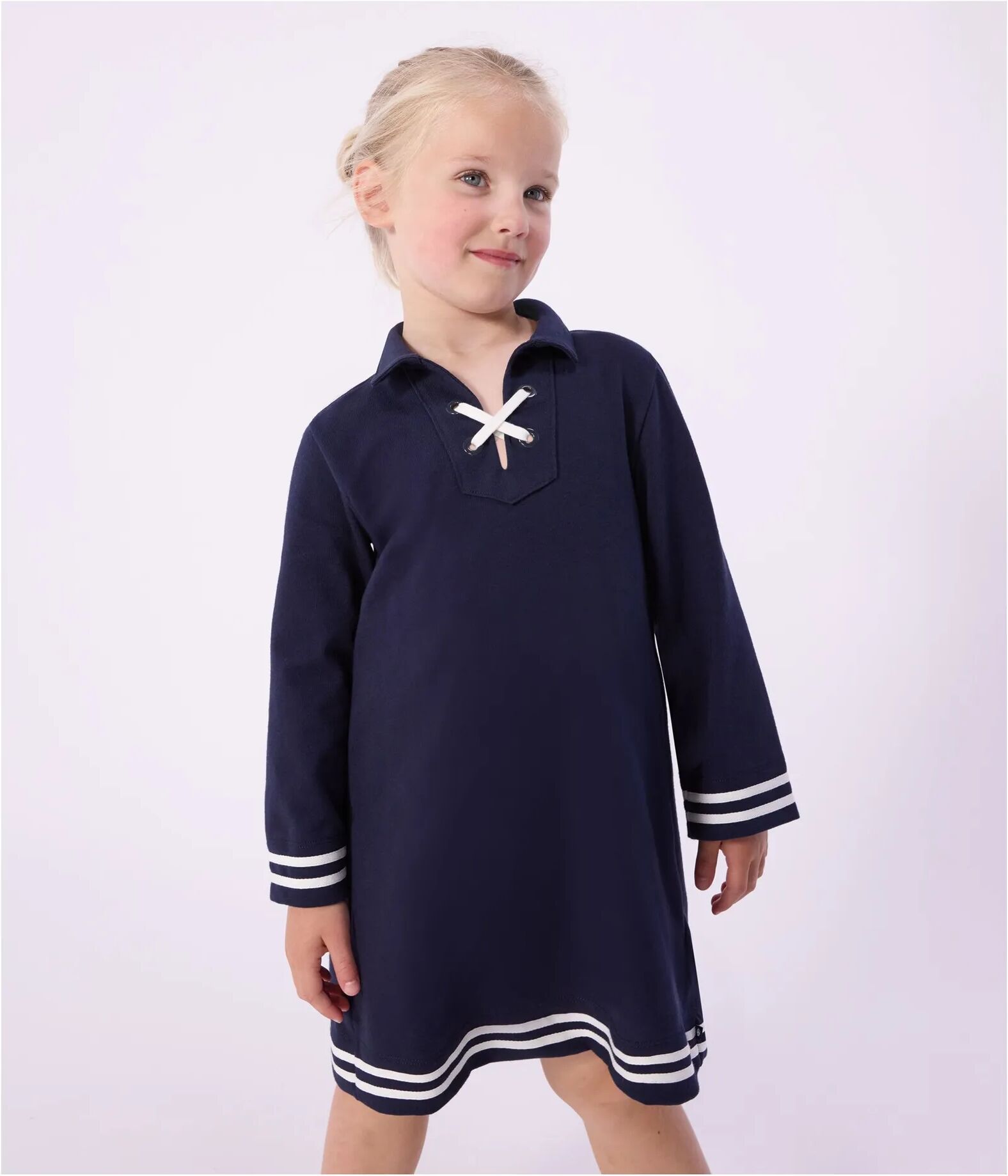 Petit Bateau Robe Col Vareuse Lacet Bleu marine 4 ans
