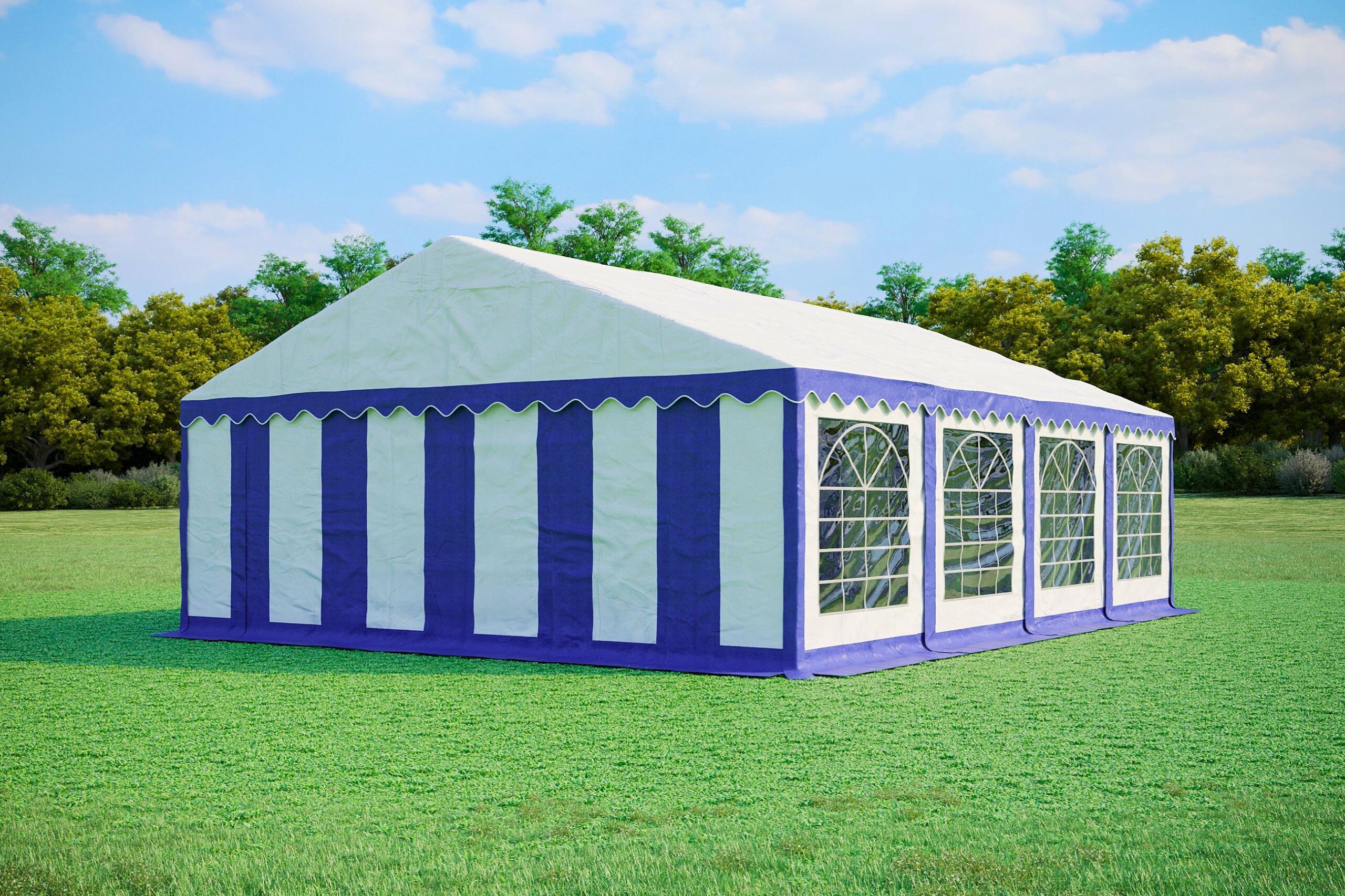 Partyzelt 6x8m PVC PREMIUM Feuerfest - Blau und Weiß