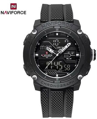 Inspired Finds NAVIFORCE Dual Display Sport Watch For Men With Stopwatch And Date all Black