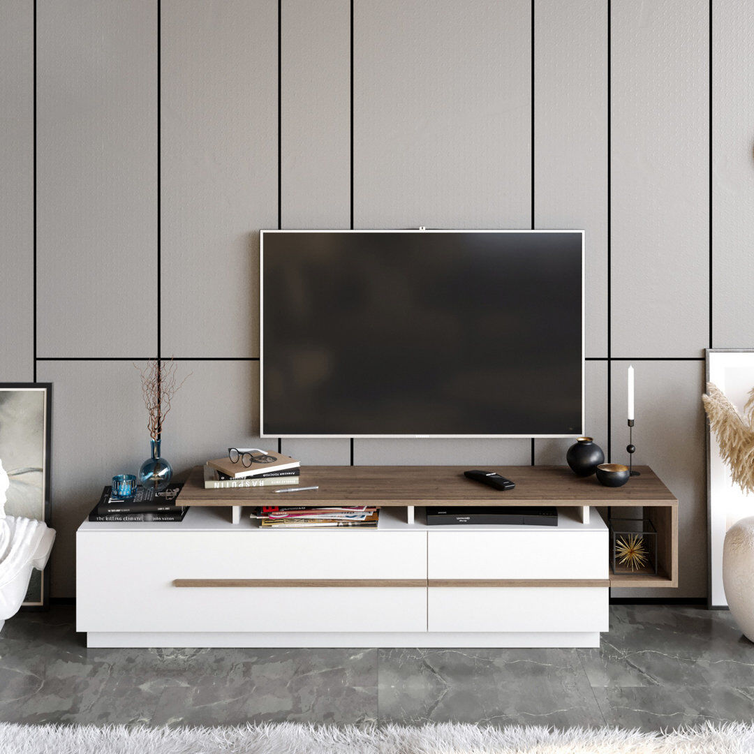 Ebern Designs Crisslyn TV Stand for TVs up to 70" Walnut/White 70"